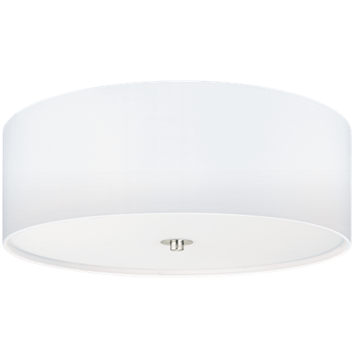 Pasteri loftlampe lampeskærm i Hvid tekstil og Hvid glas og metal i Satin Nikkel, 3x60W E27, diameter 47,5 cm, højde 19,5 cm.